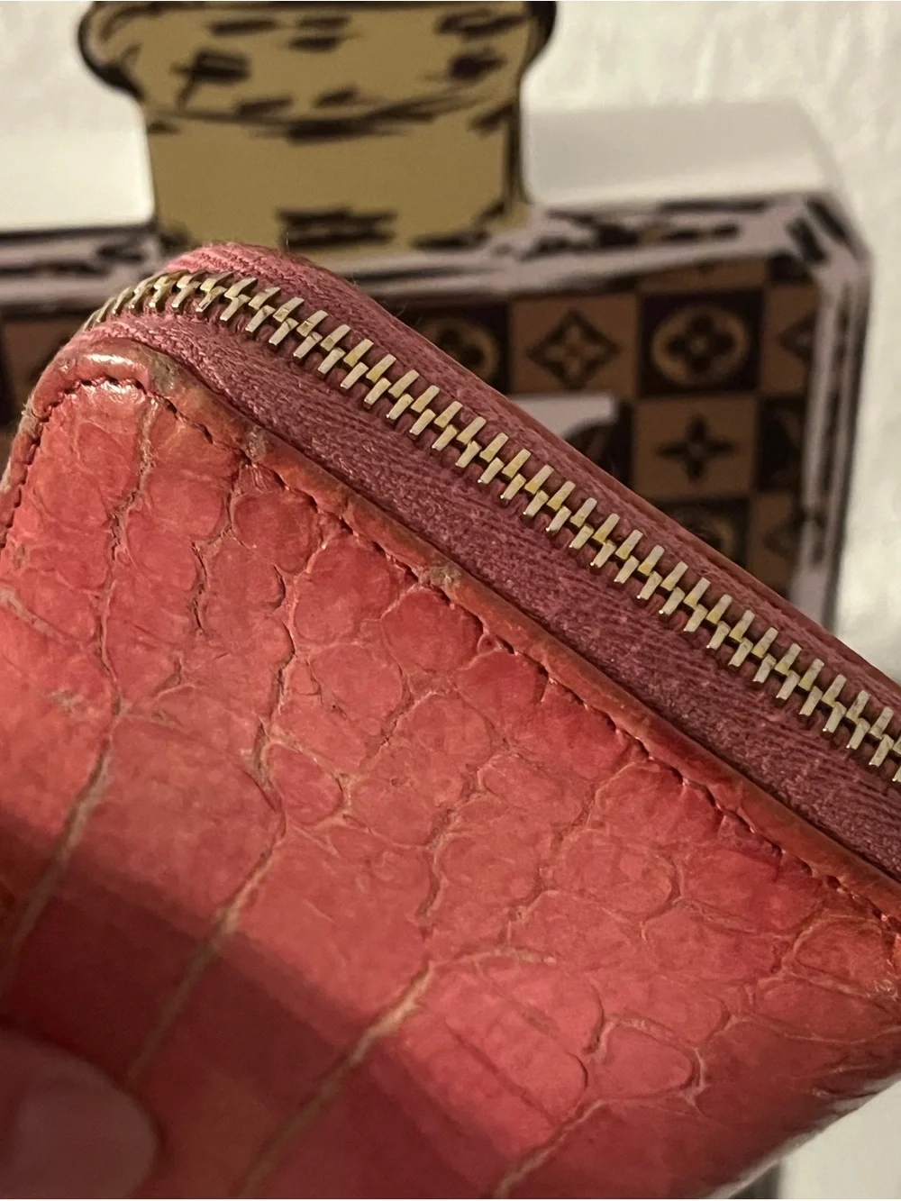 Miu Miu Croc-Embossed Pink Wristlet Wallet with Gold Logo